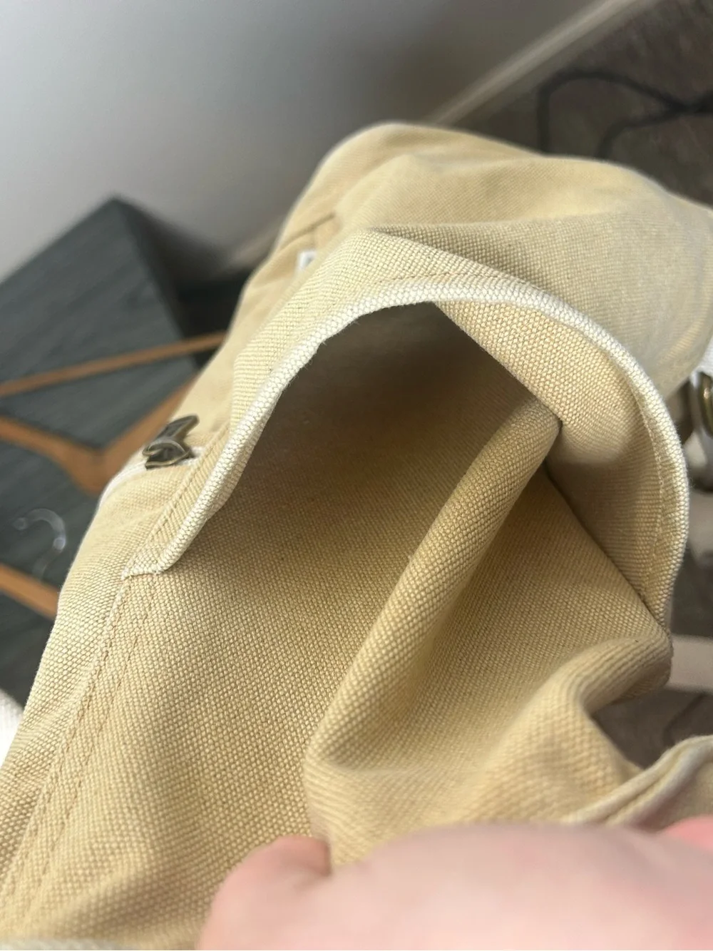Birdling Tan Cream Laptop Backpack Tote Canvas 15” x 13” Pinstripe Interior - Picture 6 of 8